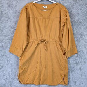 Uniqlo U Tunic Dress Womens Size XXS 3/4 Sleeve Drawstring Waist Cotton Utility